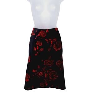 Talbots Velvet Rose Floral Print Pencil Skirt 6 Goth Vamp Dark Romance